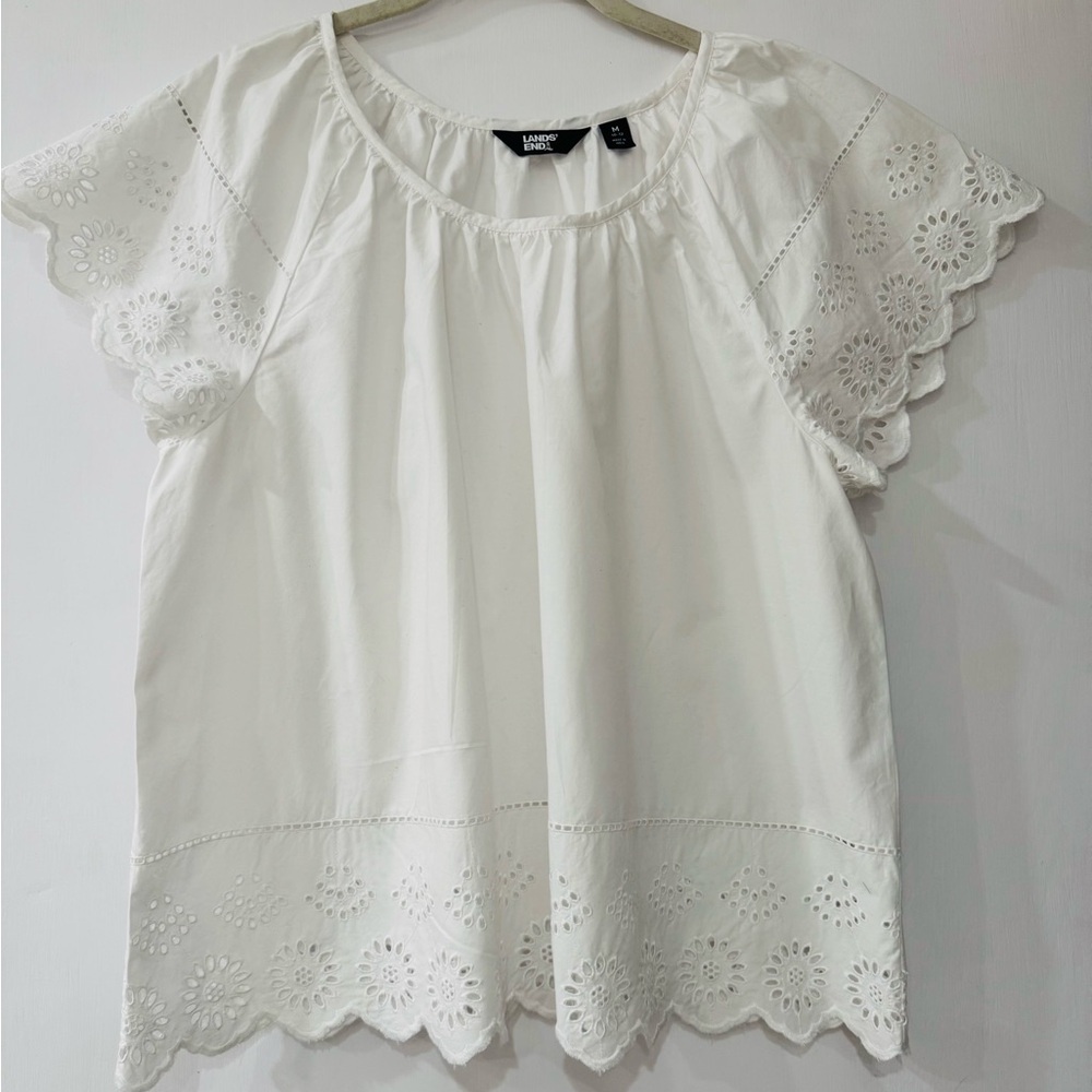 Lands' End White Eyelet Blouse